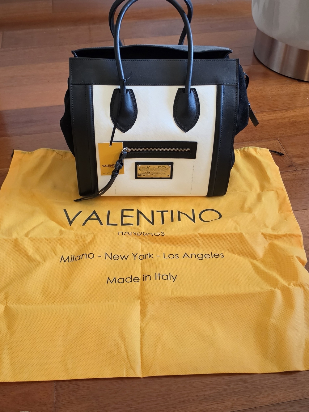 Valentino Black & White Leather Tote Bag